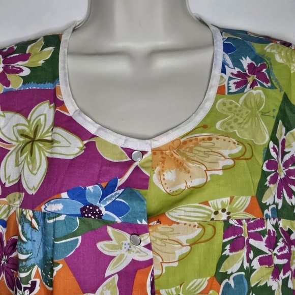 Womens CW Classics Purple Floral Sleeveless Pearl Snap Front Pockets Tank Top 1X - Picture 2 of 7